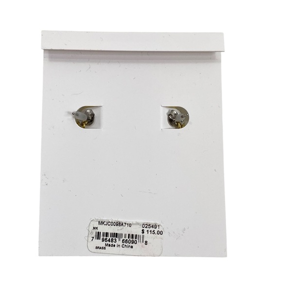 MICHAEL KORS COSTUME GOLD MK LOGO STUDS WITH CONNECTOR CHAIN EARRINGS NWT $115 - Picture 3 of 5